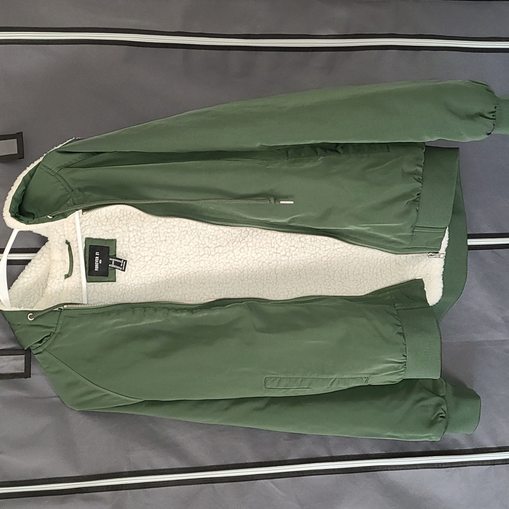 Hooded sherpa interior bomber jacket